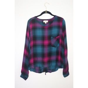 Cloth & Stone | Soft Plaid Top with Lace-up Back